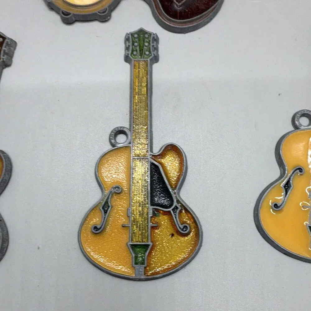 Vtg Nashville Guitar &music Suncatcher Ornaments Lot of 7 Stained Glass 70s 80s